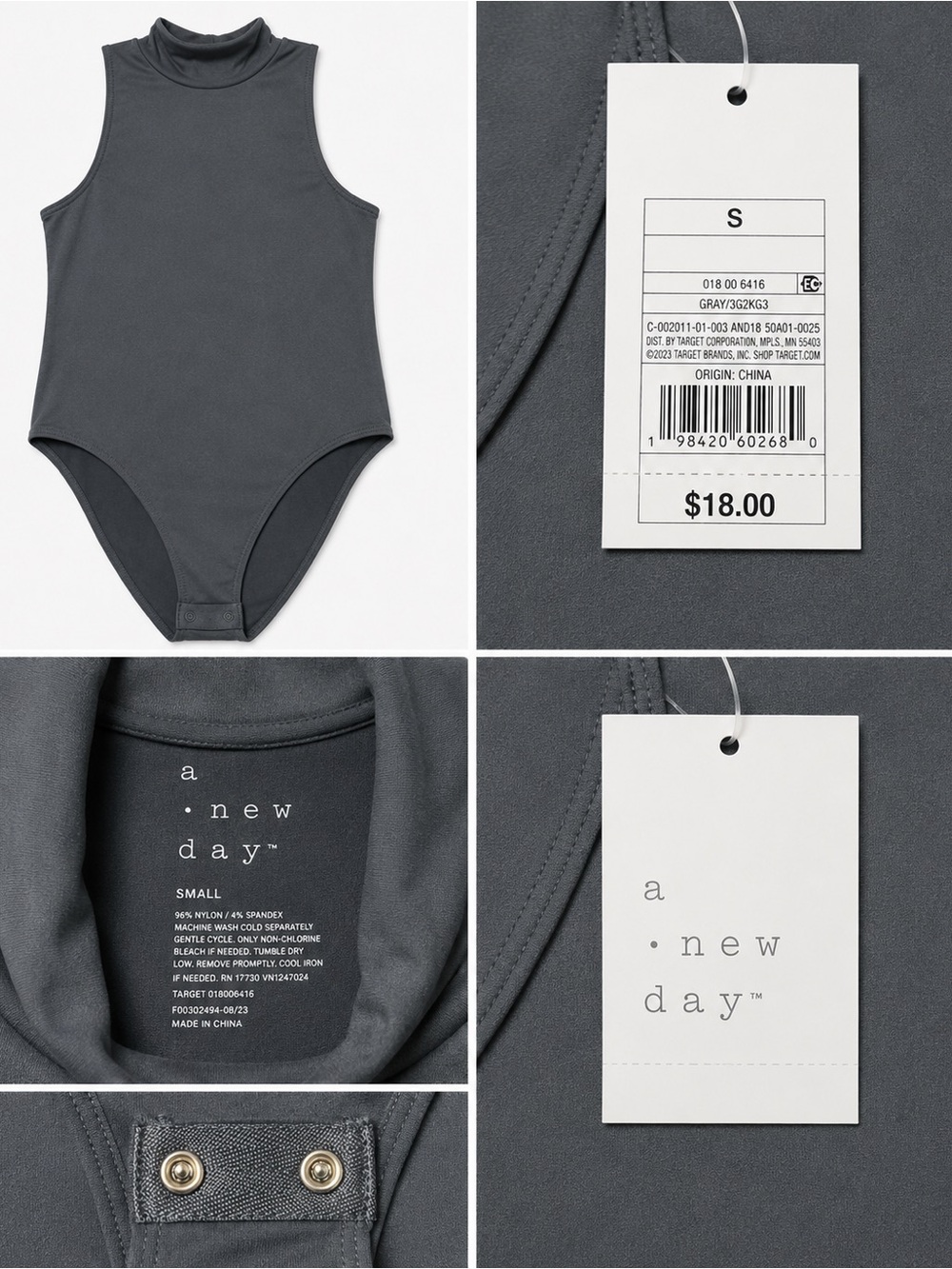 Brand new women’s Charcoal Mock Neck Sleeveless Bodysuit small